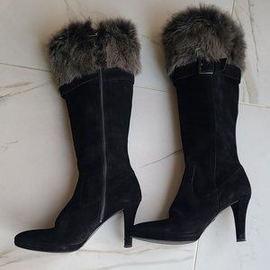 Knee High Italian Suede Rabbit Trim